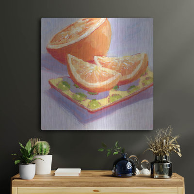 Art mural en métal luxueux «Still Citrus 3» par Carol Young, 24 po x 24 po