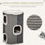 Cat Barrel Scratching Post, Indoor Cat Tree Play Tower with Soft Plush & Lamb Fleece, Grey