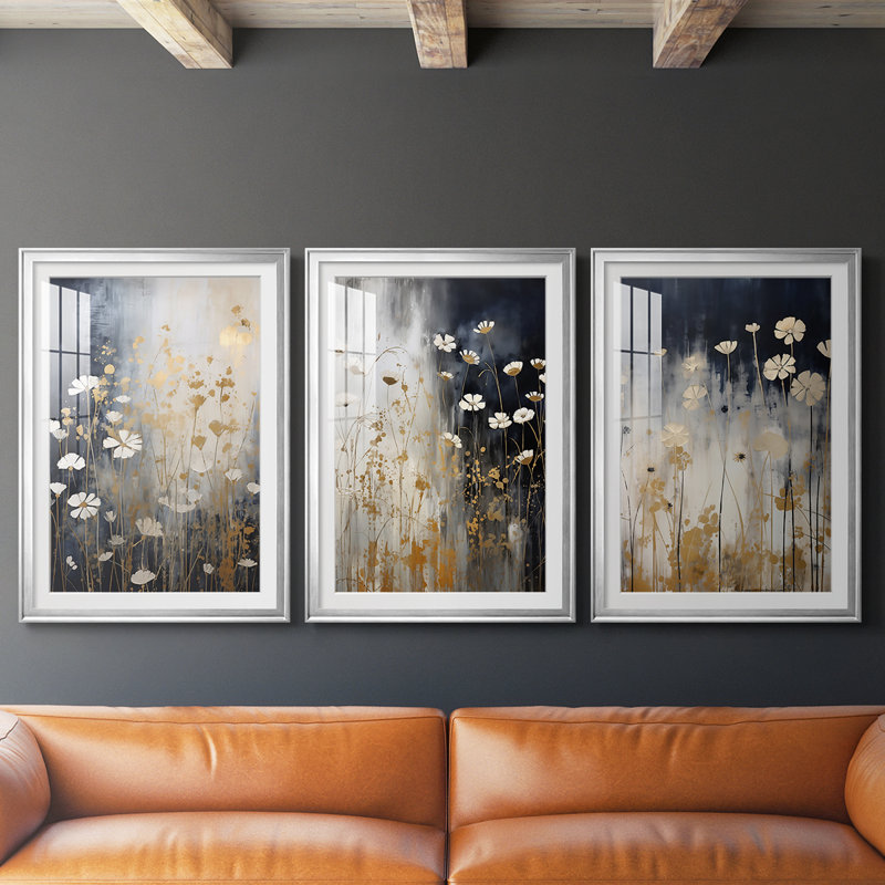 FLORAL Series CDX III - Impression sur mesure encadrée de qualité supérieure - 3 pièces, H 27 po x l 39 po, Noir
