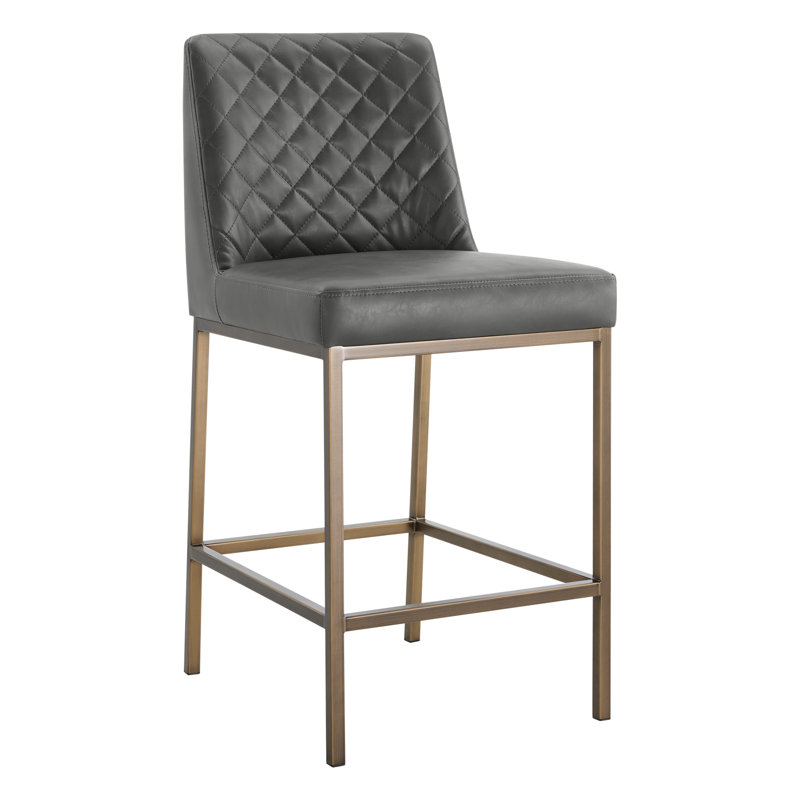 Tabouret de comptoir en similicuir avec dossier capitonné à losanges et structure en métal (ensemble de 2), Wax Elephant