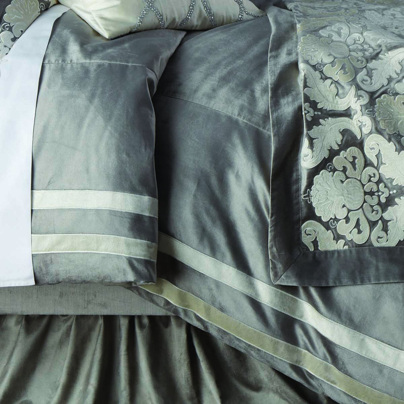 Versailles Velvet Duvet Cover, Queen Duvet Cover, Silver/Ivory
