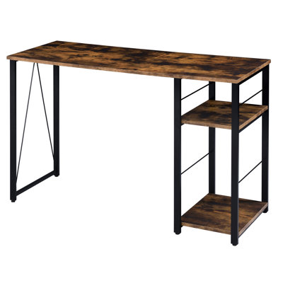 Rectangular Industrial Desk In Weathered Oak And Black With 2 Shelf Designs Rustic Configuration