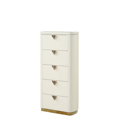 Modern Style 5-Drawer Chest Made with Wood, Open Top Mirror and Gold Accents