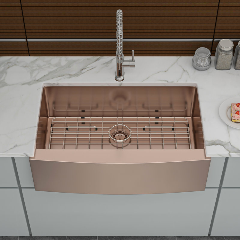 33" Rose Gold Sink, 33X21x10 Inch Stainless Steel, Wear- Nano Technology, More Working Space Apron Water- Finish, Area