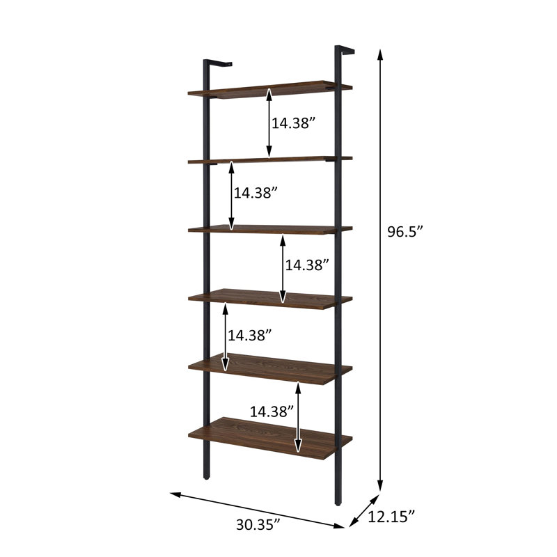 96-inch 6-shelf Wall Bookshelf Walnut