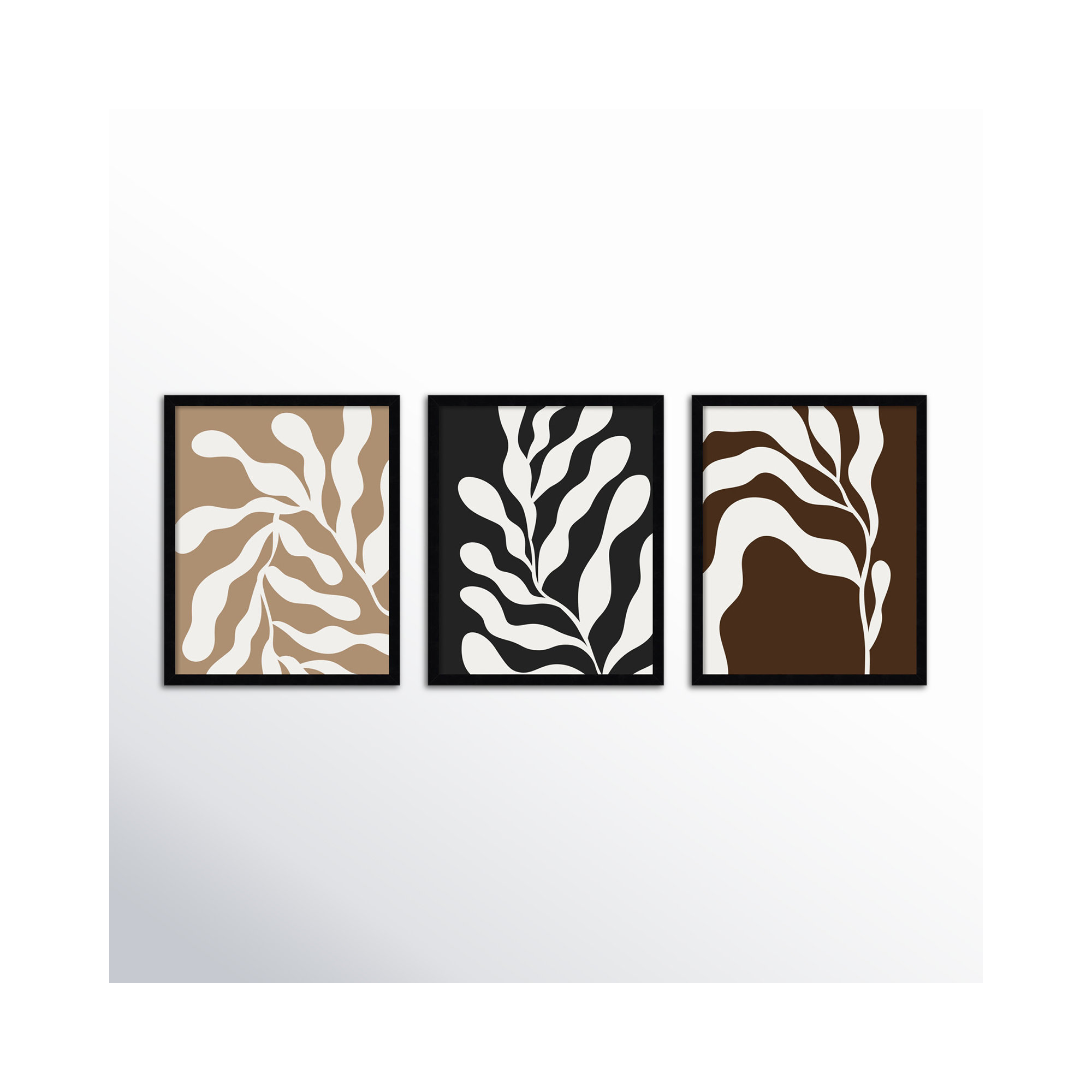 Retro Matisse Inspired Abstract Botanical - 3 Pieces by Erminia, 56" W x 21" H, Black