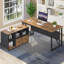 Bureau de direction de 63 pouces avec classeur mobile de 47 pouces, grand bureau personnel avec tiroirs et tablettes de rangement, bureau d'ordinateur en L, mobilier de bureau, noyer et noir