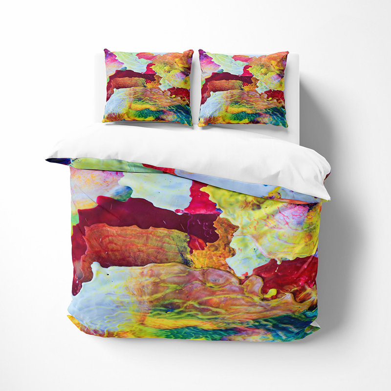  Ensemble de housse de couette en microfibre jaune, rouge, bleu et 3 pièces, Housse de couette très grand et 2 très grandes t