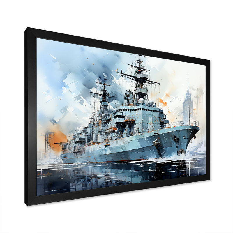 Marine armée, bateau, frégate I - Art mural militaire, Cadre d'angle fermé noir, H 24 po x l 32 po x P 1 po