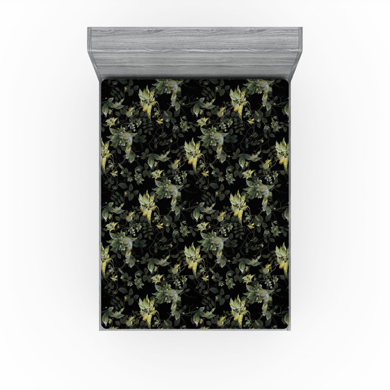 Drap-housse floral Ambesonne, Gris anthracite, gris, vert / floral 2, Drap-housse de taille très grand