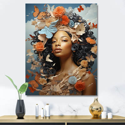 Portrait de femme afro-américaine florale I - Art mural afro-américain