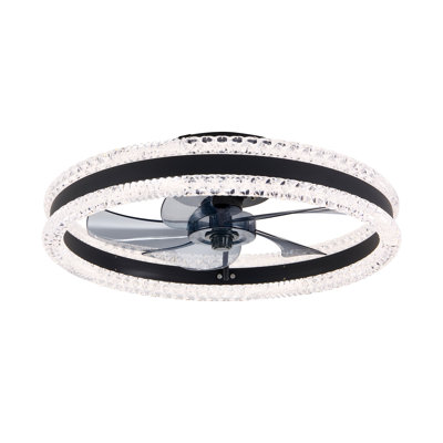 20 Inch Modern Crystal Ceiling Fan with Light and Remote, Recessed Design