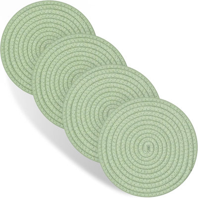 4 Pack 8 Inch Handwoven Natural Cotton Trivets Heat Resistant Round Pot Coasters for Kitchen Decor