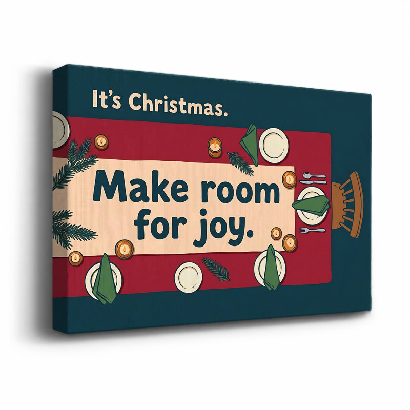 Art mural en toile de fond bleu sarcelle avec table de Noël rouge, H 12 po x l 18 po