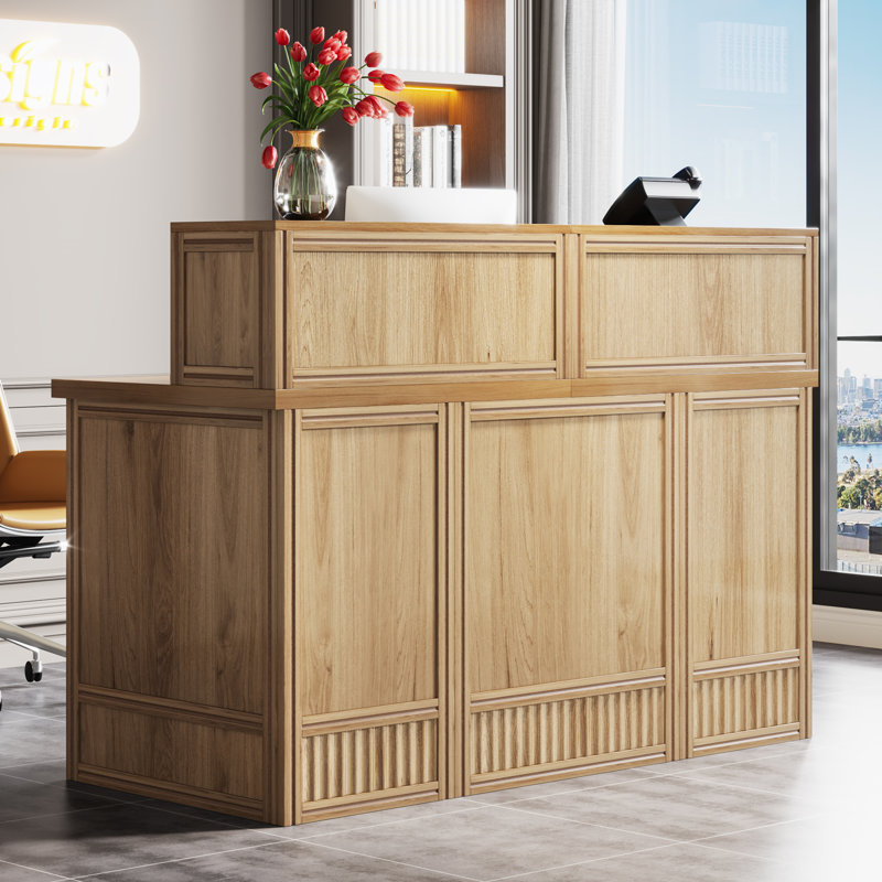 Bureau de réception rectangulaire en bois manufacturé Crystle, Bois de chêne