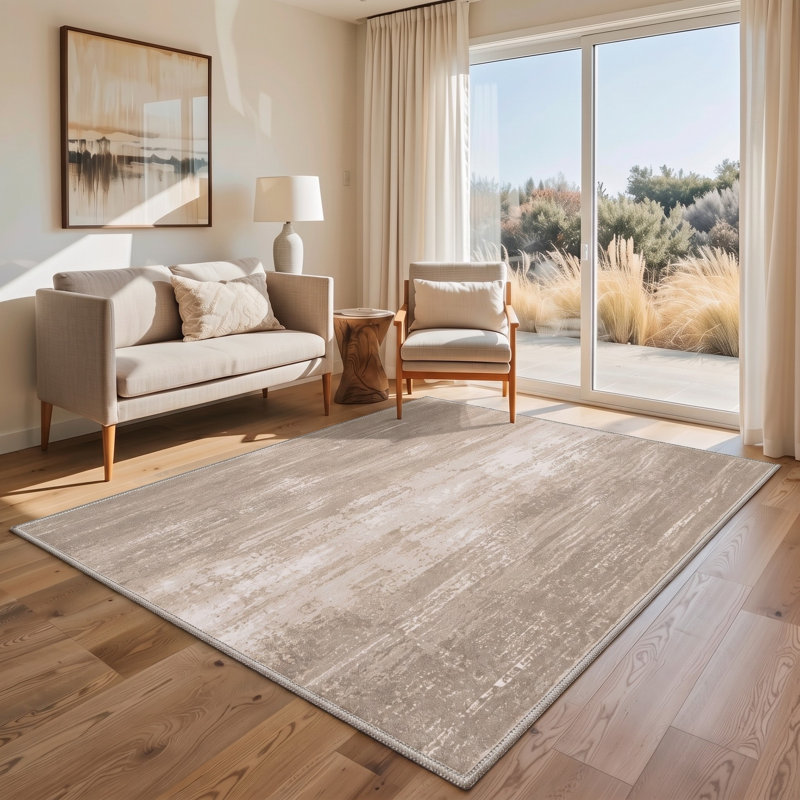 Tapis de couloir rayé beige/gris lavable à la machine avec envers antidérapant, Tapis de couloir de 2 pi x 7 pi