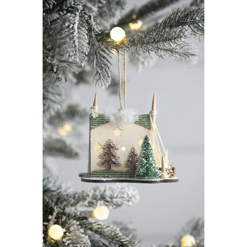 Beige and Green Cardboard Lit Tent Ornament Set of 6