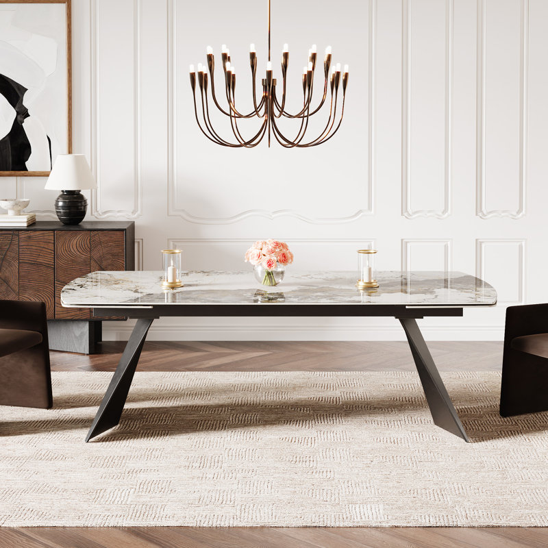 Moiser 78.8" to 110.2" Extendable Dining Table For 10-12 with Sintered Stone Top, Glossy Pandora