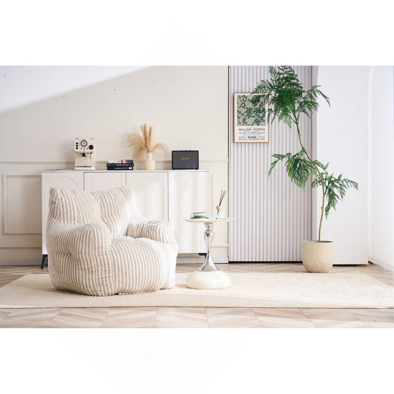 Soft Fluffy Corduroy Fabric Bean Bag Chair Filled With Memory Sponge, Beige Corduroy
