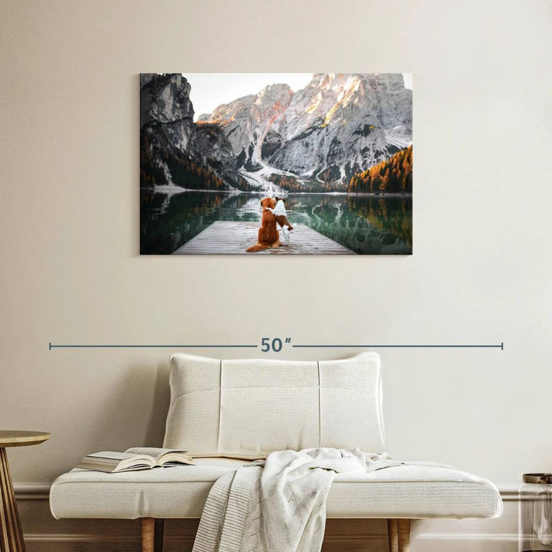 Ravi sur la jetée du lac Braies, H 24 po x l 36 po