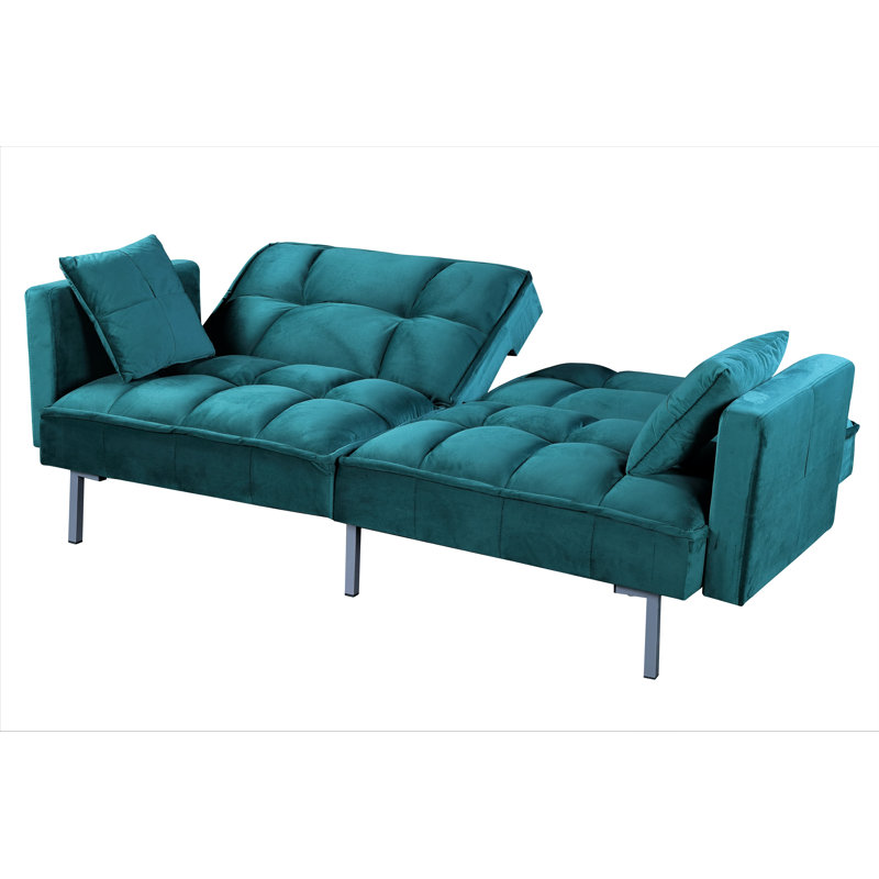 75.6'' Velvet Convertible Sofa, Blue Velvet
