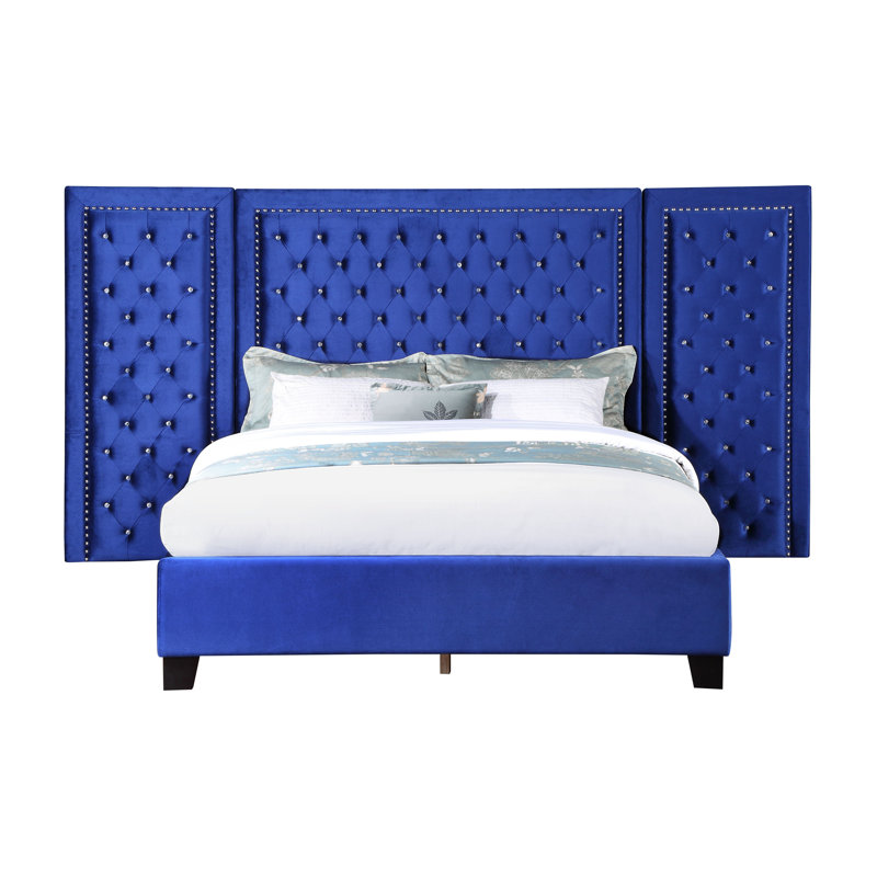 Lit plateforme tapissier Engeltje, Très grand lit Eastern, Bleu