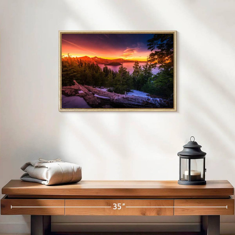 Majestic Crater Lake Sunset, 19 po x 13 po, Cadre flottant en bois naturel