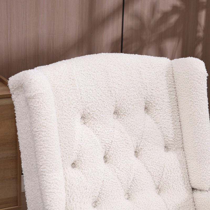 Chaise berçante pivotante à 360 degrés pour le salon, Tissu en peluche blanc
