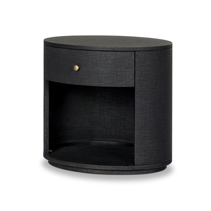 Amelia Oval One Drawer Nightstand-Black Linen, Black Linen