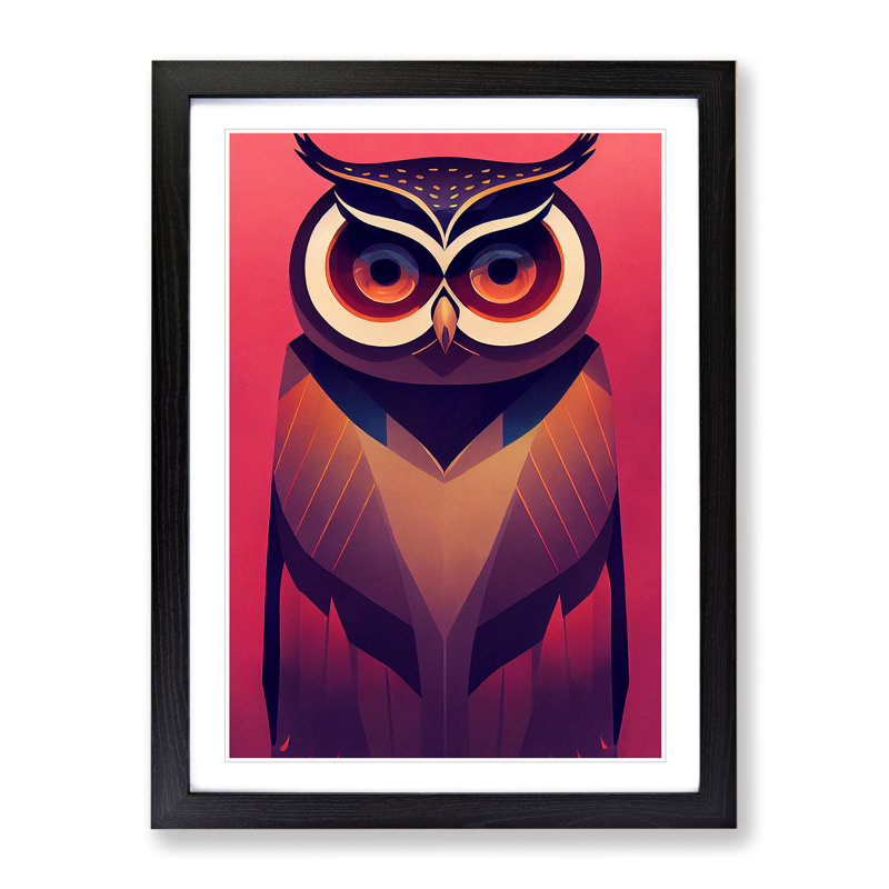 XV1022-4864X Unique Owl Art No.3 Abstract - Print, Black Framed Paper, 48cm H x 36cm W, White