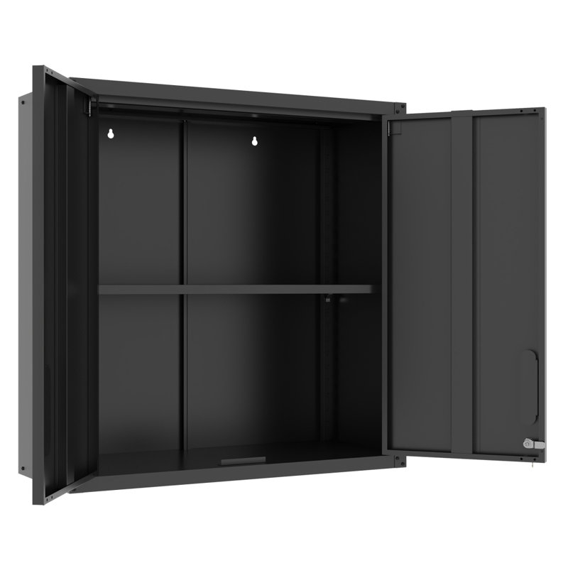 Armoire de rangement murale en métal avec 2 portes verrouillables, 1 tablette réglable et 1 tiroir ouvert pour le garage, le bureau, l'assemblage est requis