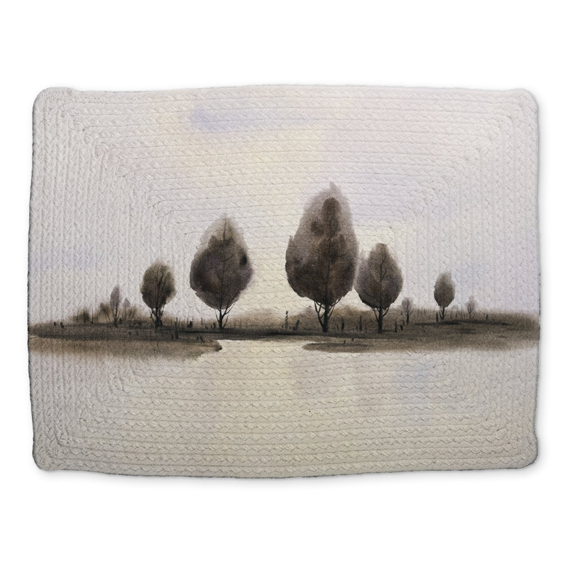 Abstract Landscape Trees Blue Placemat | Braided Polyester Decor
