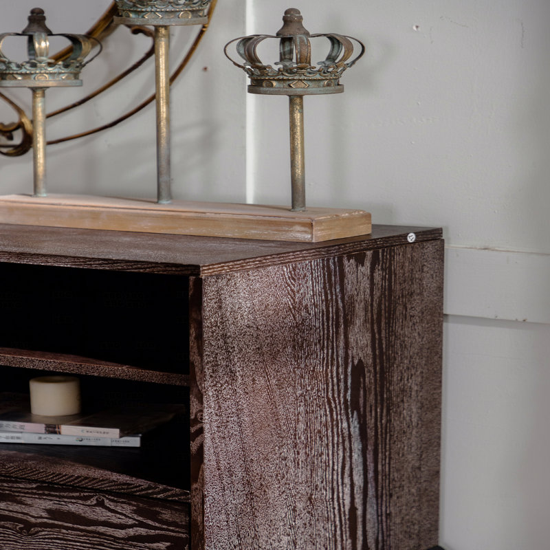 Console 56,5 po Mid-Century Buffet, bois massif et panneau de fibres à densité moyenne à motif géométrique 3D