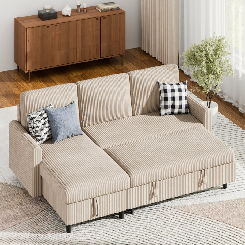 Canapé-lit modulaire en L 75,8 po Ashleh, Velours côtelé beige