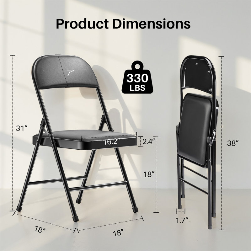 5-Piece Folding Table & Chair Set, Space-Saving Folding Dining Set With Pu-Cushioned Folding Chairs & Portable Folding Table