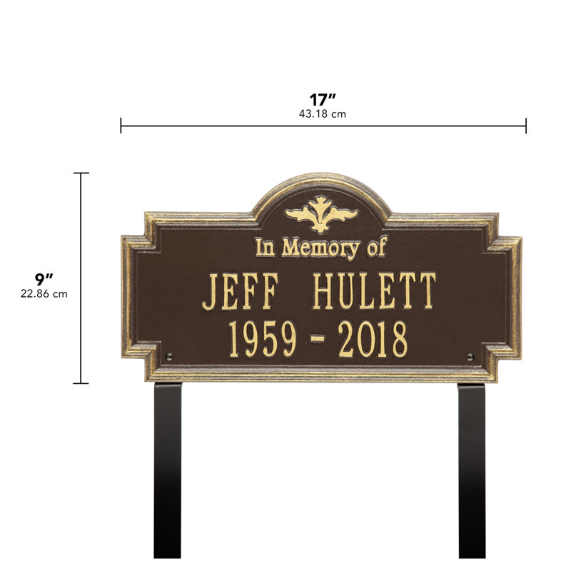Plaque commémorative «In Memory of» Arlington, Oui, Bronze / or