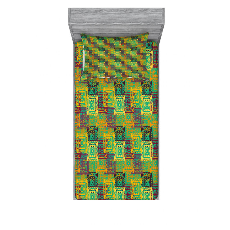 Microfiber Geometric Sheet Set, Twin Sheet Set with Fitted Sheet
