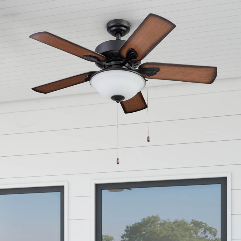 Viretta 42'' Ceiling Fan with Light Kit, Matte Black with Red Oak Blades