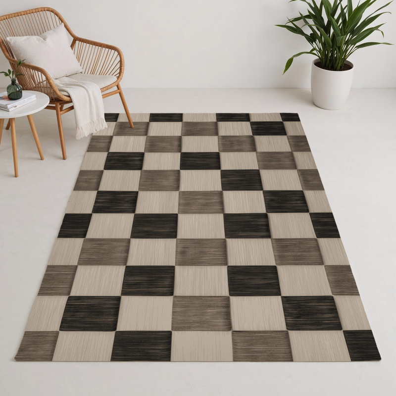 Tapis d'intérieur et d'extérieur à carreaux beige, Rectangle 9 pi x 12 pi
