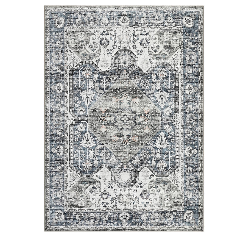 Vintage Boho Persian Area Rug, Soft Low Pile Washable Floor Carpet for Bedroom, Living Room, Rectangle 9' x 12'