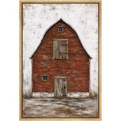 Red Farm Barn Facade Artwork, Country Living Room Pictures, Framed Canvas Giclee Print Wall Art