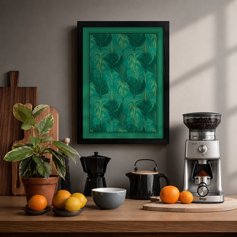 Geometric Palms Art Deco - Framed Print, Black, A3 - 42.0 x 29.7 cm