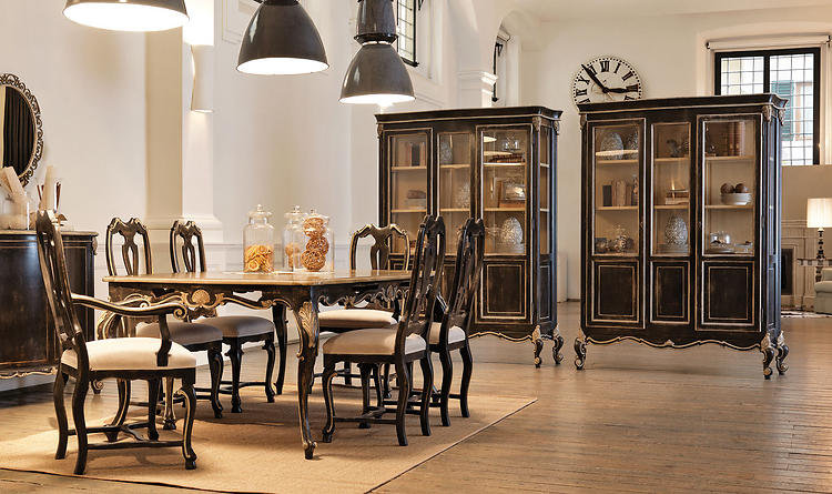 Handpainted China Cabinet, Antique Black