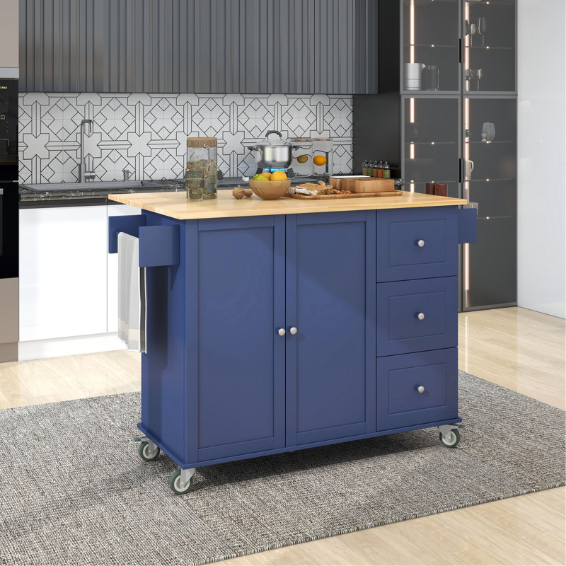 Îlot de cuisine en bois massif Winnick, Bleu