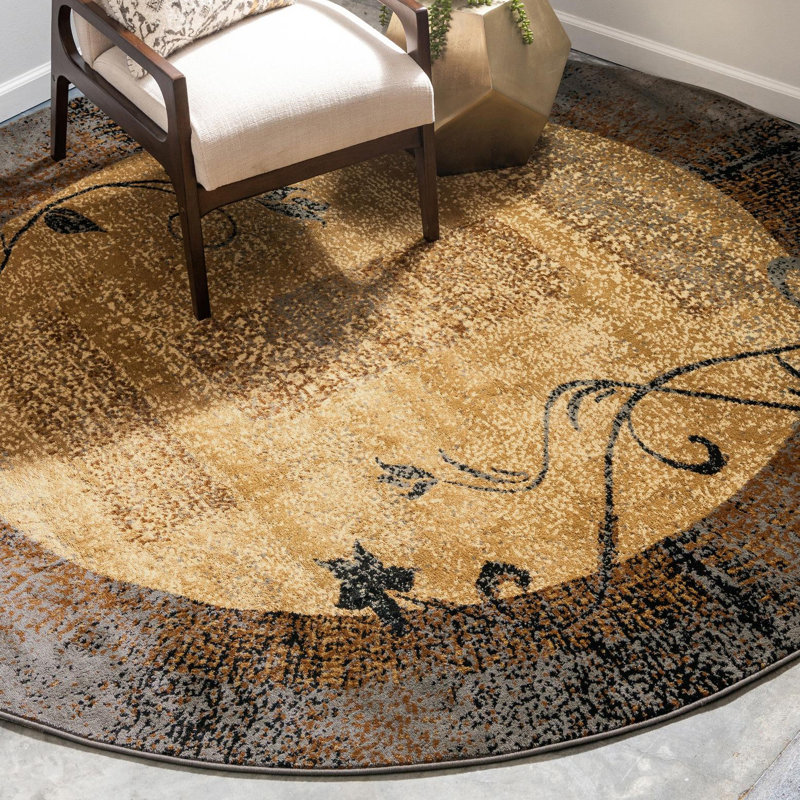 Apex Abstract Beige/Brown Area Rug, Round 5'3"
