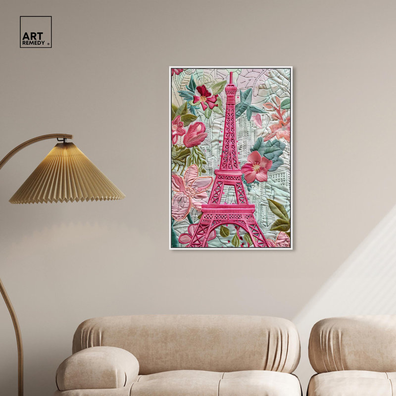 Velours Tour Eiffel, reproduction d'art sur toile par Art Remedy, H 37 po x l 25 po, Cadre flottant blanc