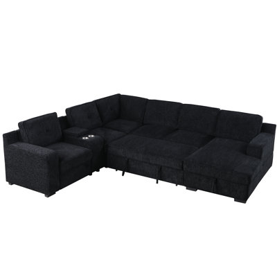 U-Shaped Sectional Sofa Bed Pull Out Sleeper Couch With Storage Chaise by Latitude Run