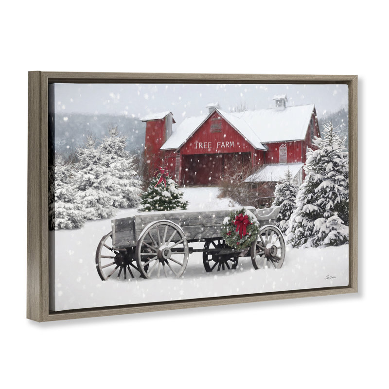 Chariot d'hiver et toile de grange par Lori Deiter, Cadre flottant orme Montalcino, H 17 po x l 25 po
