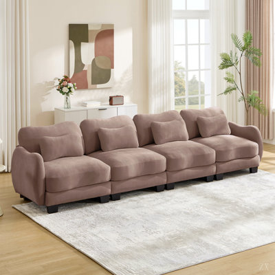 Canapé de soutien surdimensionné en chenille 4 places avec 4 coussins de taille exquise, conception ergonomique incurvée, canapé modulaire facile à assembler pour le bureau du salon