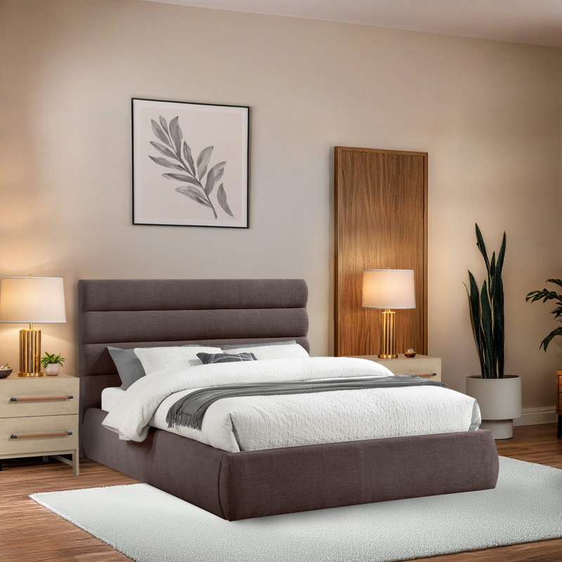 Lit en tissu Adam, Grand, Brown Linen Textured Fabric